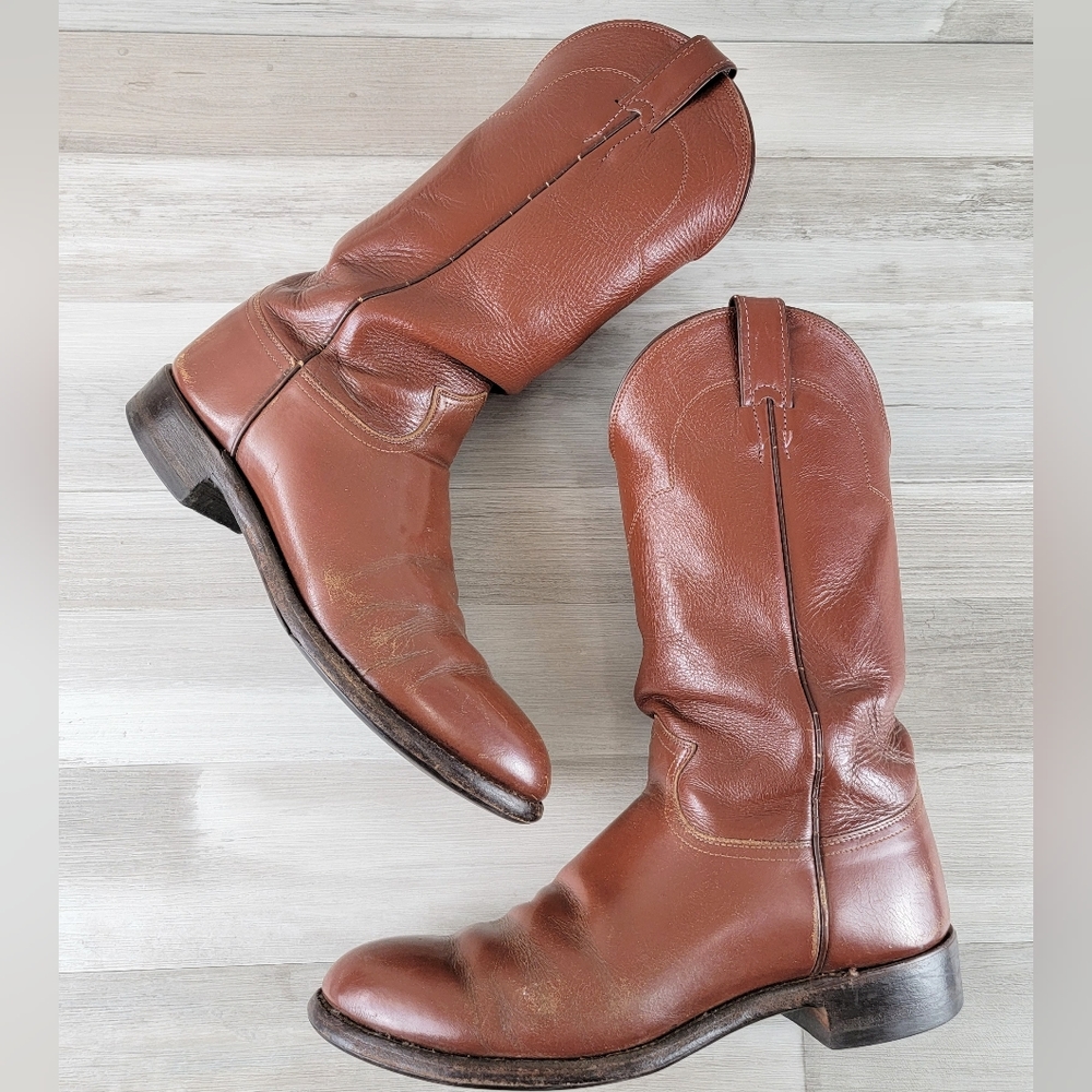 Vintage Justin Western Leather Cowboy Boots Size 10.5D USA Made - Picture 16 of 16